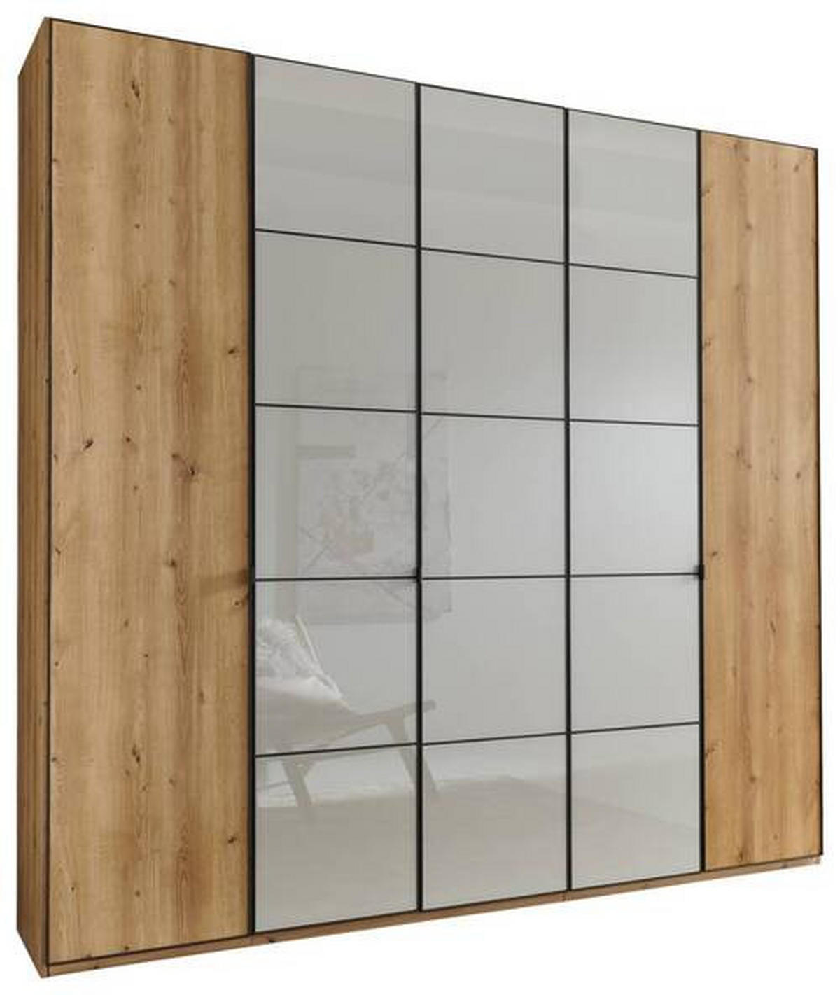 DREHTÜRENSCHRANK in Eiche Bianco, Champagner  - Schieferfarben/Eiche Bianco, Modern, Glas/Holzwerkstoff (250/216/58cm) - Novel