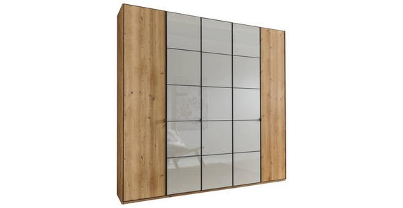 DREHTÜRENSCHRANK 250/216/58 cm 5-türig Champagner, Eiche Bianco - Schieferfarben/Eiche Bianco, Design, Glas/Holzwerkstoff (250/216/58cm) - Novel