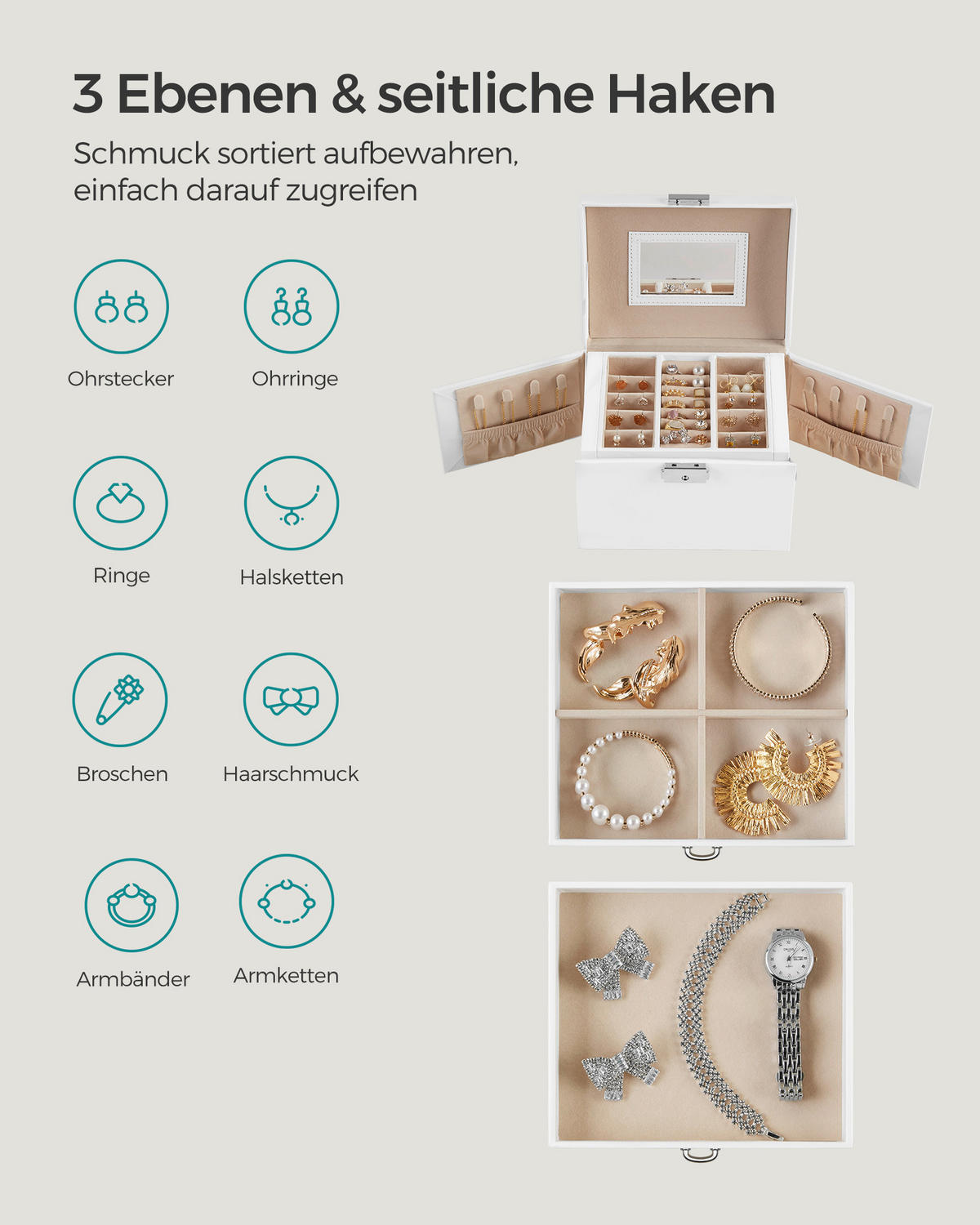 SCHMUCKKÄSTCHEN 18/13,5/14 cm  - Weiß, LIFESTYLE, Holzwerkstoff (18/13,5/14cm)
