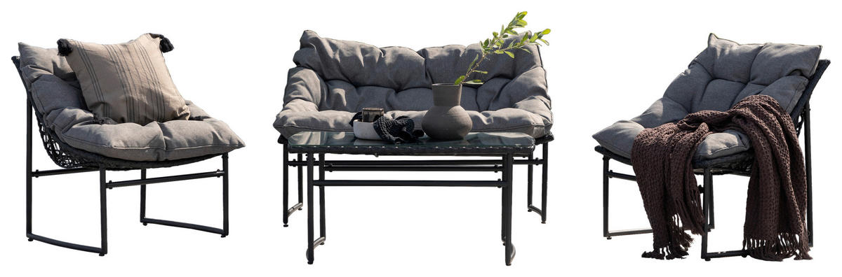 LOUNGEGRUPP  - grå/svart, Klassisk, metall/textil - Gardenson
