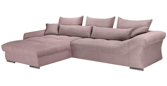 ECKSOFA Altrosa Cord  inkl. Zierkissen, Rückenkissen, Rücken echt  - Chromfarben/Altrosa, KONVENTIONELL, Textil/Metall (225/335cm) - Carryhome