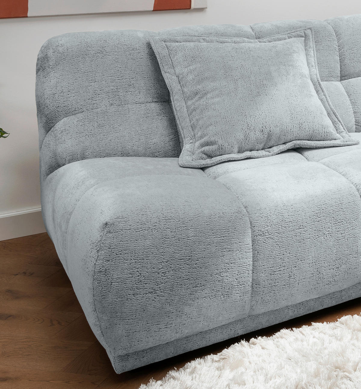 ECKSOFA Chenille Hellblau  - Schwarz/Hellblau, Modern, Kunststoff/Textil (254/203cm) - Livetastic