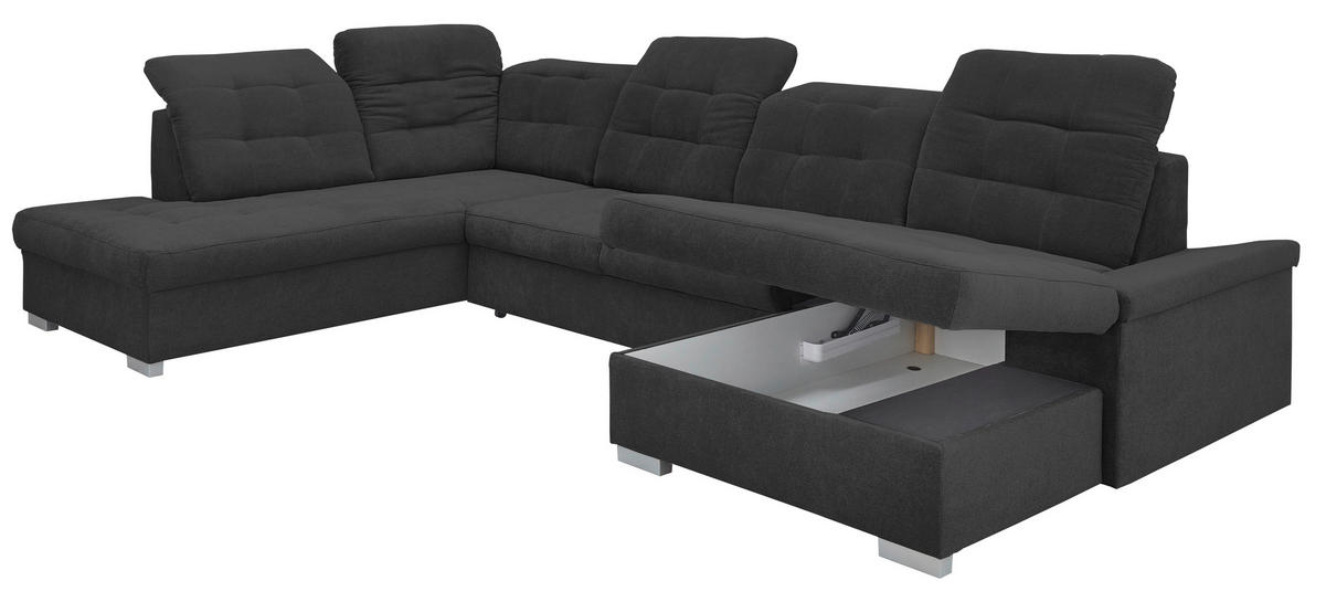 WOHNLANDSCHAFT in Mikrofaser Schwarz  - Chromfarben/Schwarz, Design, Kunststoff/Textil (212/330/169cm) - Livetastic