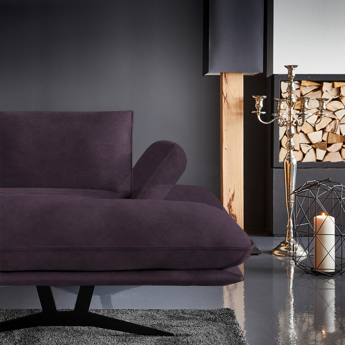 WOHNLANDSCHAFT in Echtleder Violett  - Violett/Schwarz, Natur, Leder/Metall (217/359/155cm) - Dieter Knoll