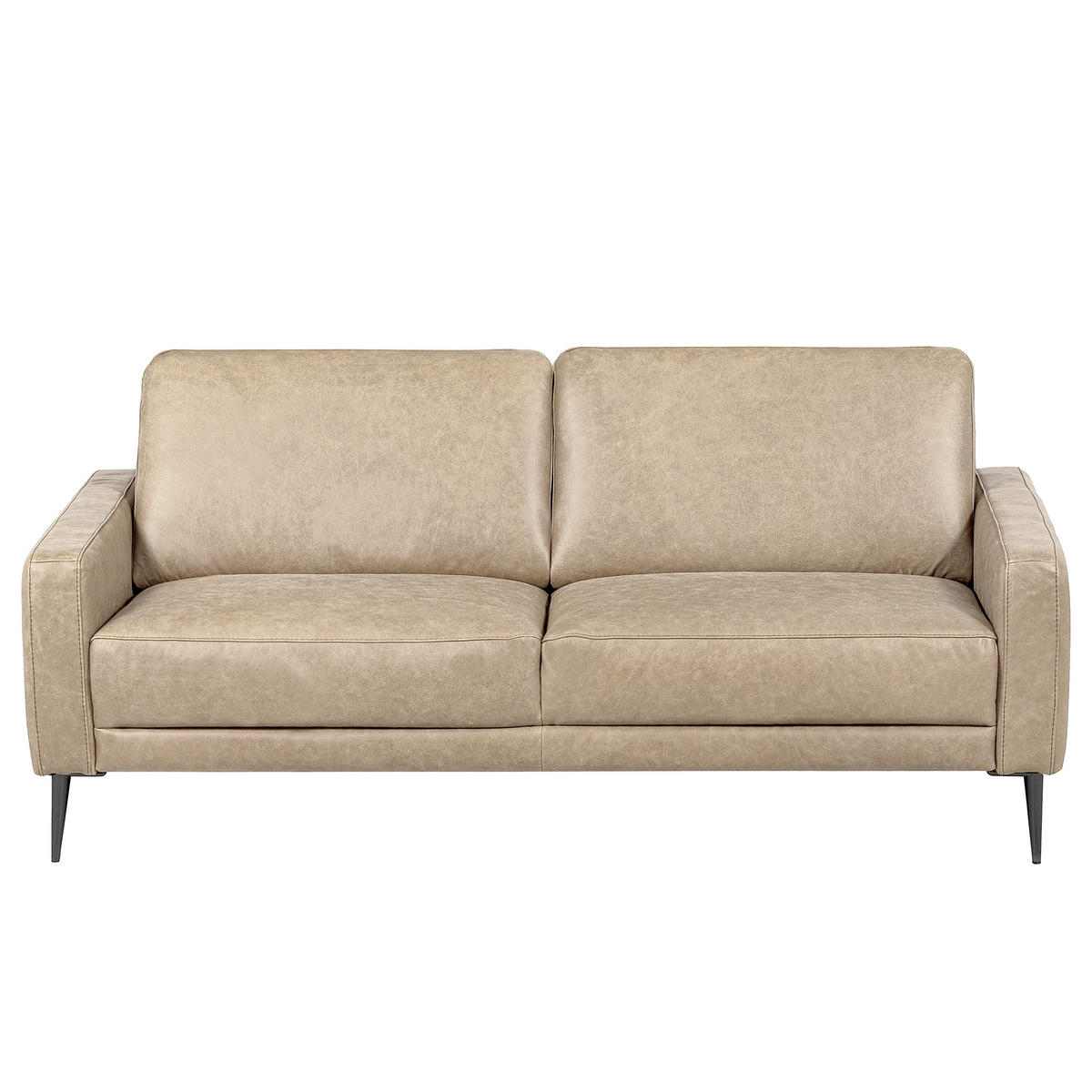 2-SITZER-SOFA SPRING in Lederlook Echtleder Creme  - Schwarzchrom/Creme, Design, Leder/Textil (157/85/92cm) - Livetastic