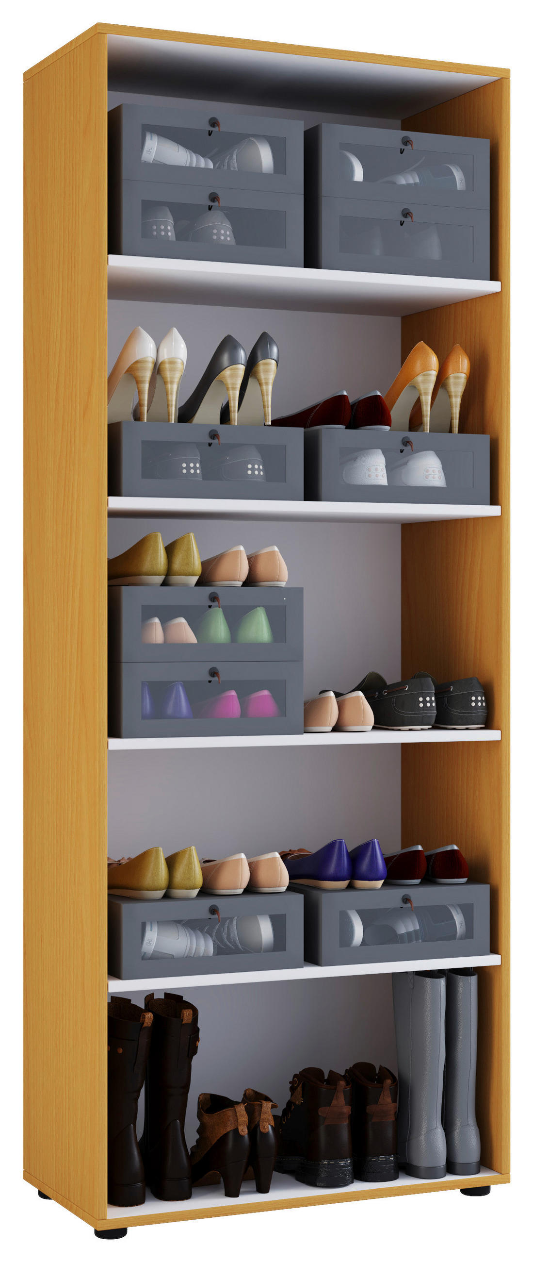 SCHUHSCHRANK Vandol  in 71/180/37 cm  - Buchefarben/Schwarz, Design, Holzwerkstoff/Kunststoff (71/180/37cm) - MID.YOU
