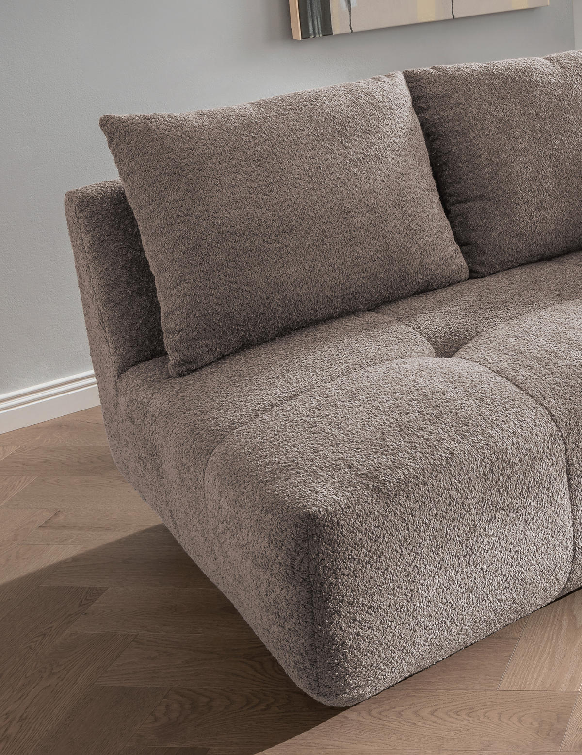 BIGSOFA Bouclé Taupe  - Taupe/Schwarz, MODERN, Kunststoff/Textil (323/91/155cm) - Livetastic