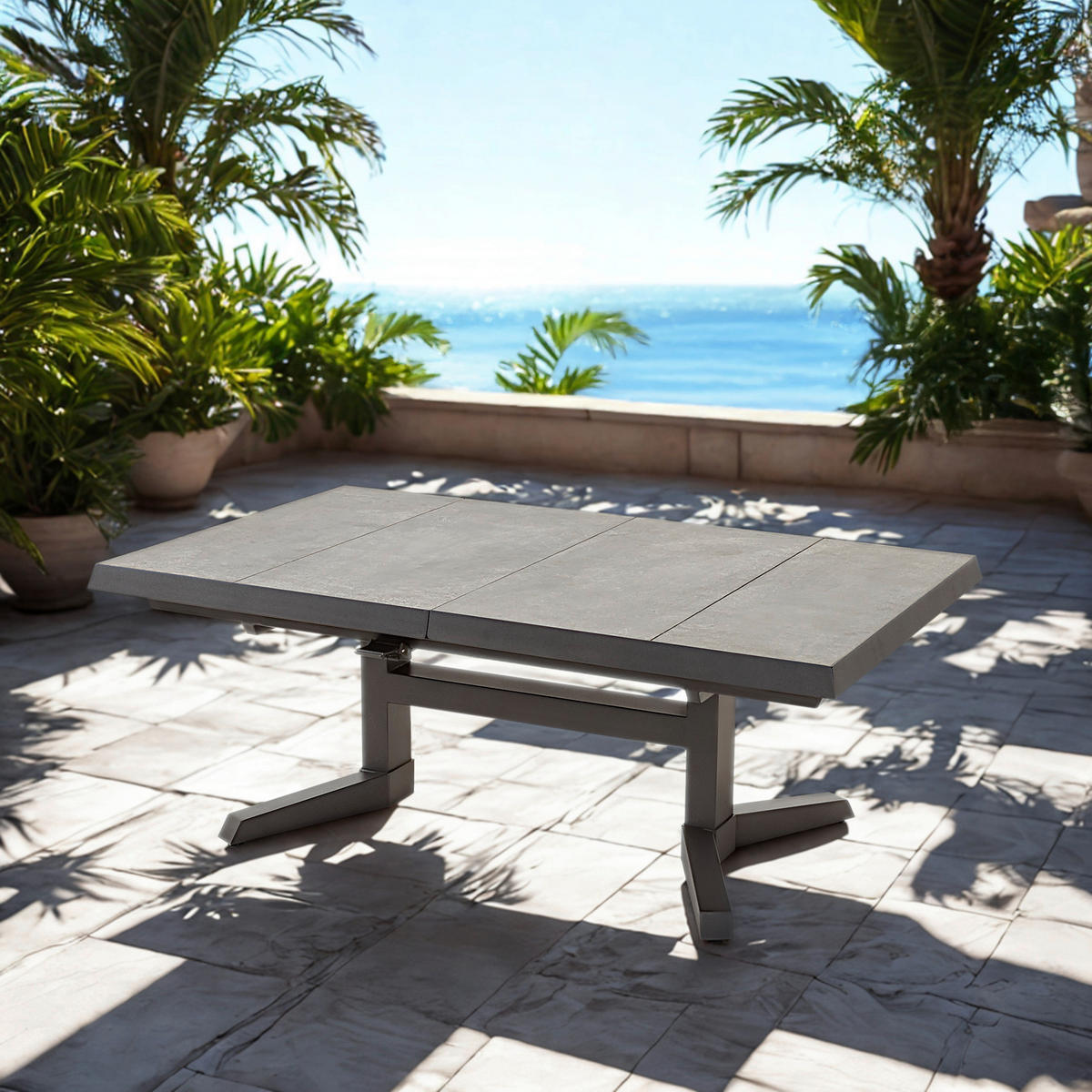 GARTENTISCH 163-203/93/54-74 cm Metall, Keramik rechteckig  - Schieferfarben/Anthrazit, MODERN, Keramik/Metall (163-203/93/54-74cm) - Ambia Garden