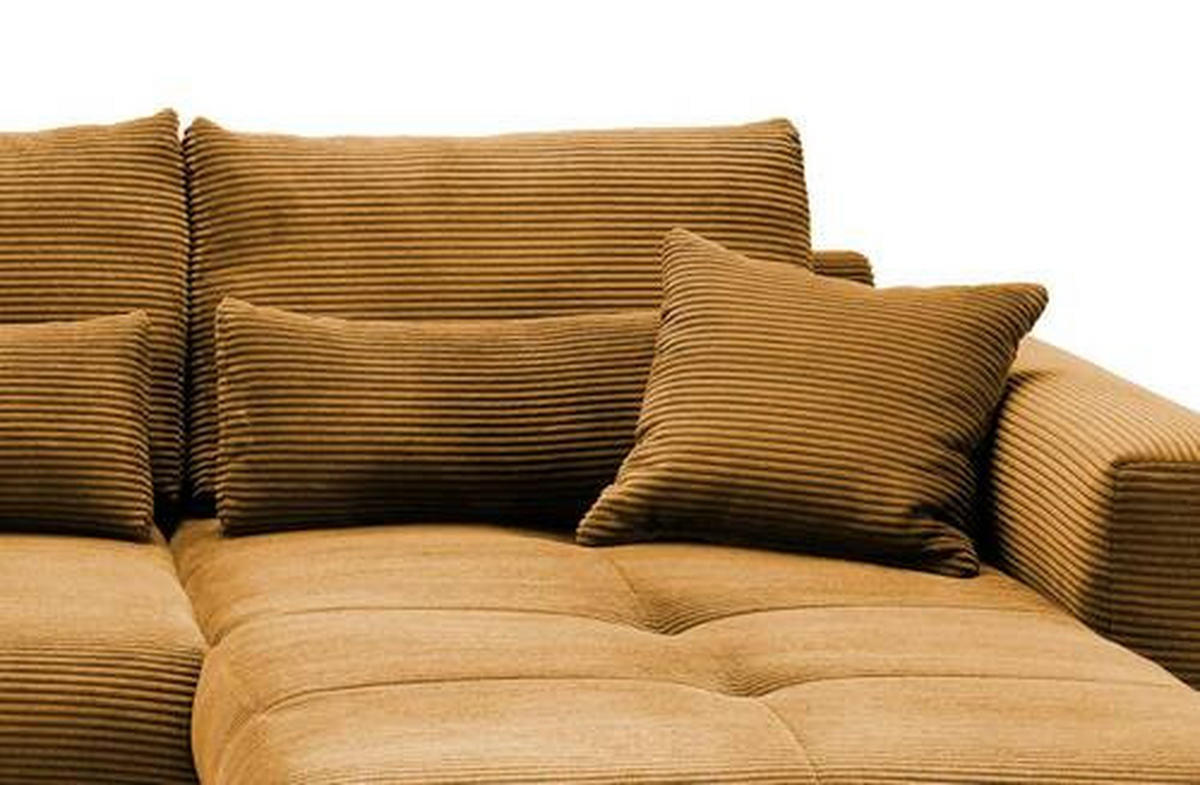 ECKSOFA in Cord Goldfarben  - Goldfarben/Schwarz, Modern, Holz/Textil (302/188cm) - MID.YOU