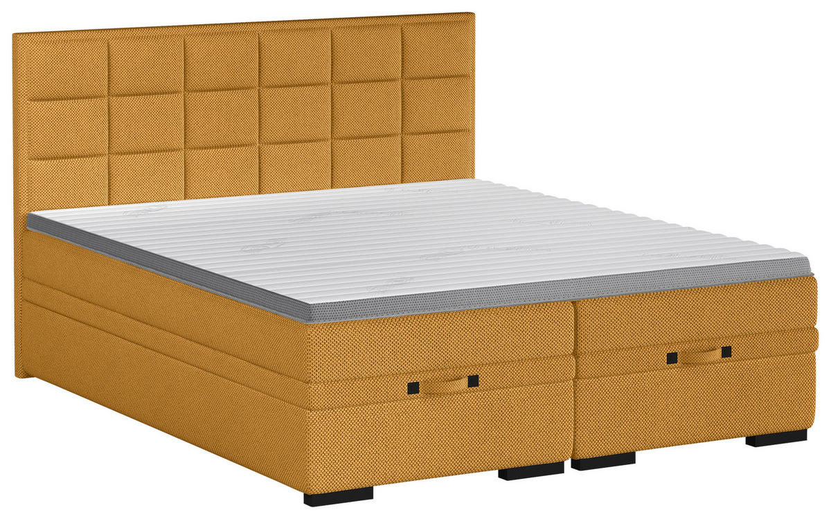 BOXSPRINGBETT 180/200 cm  in Senfgelb  - Senfgelb/Schwarz, Konventionell, Kunststoff/Textil (180/200cm) - home24