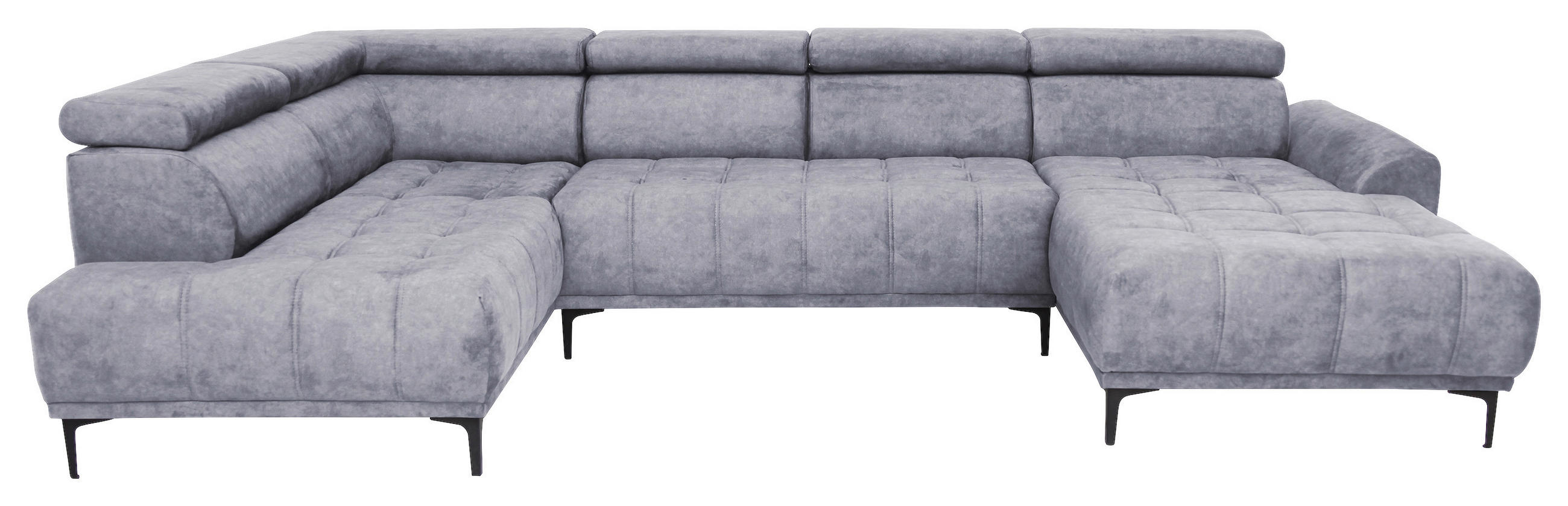WOHNLANDSCHAFT Velours Grau  - Schwarz/Grau, Design, Textil/Metall (191/340/172cm) - Stylife