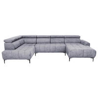 WOHNLANDSCHAFT Velours Grau  - Schwarz/Grau, Design, Textil/Metall (191/340/172cm) - Stylife