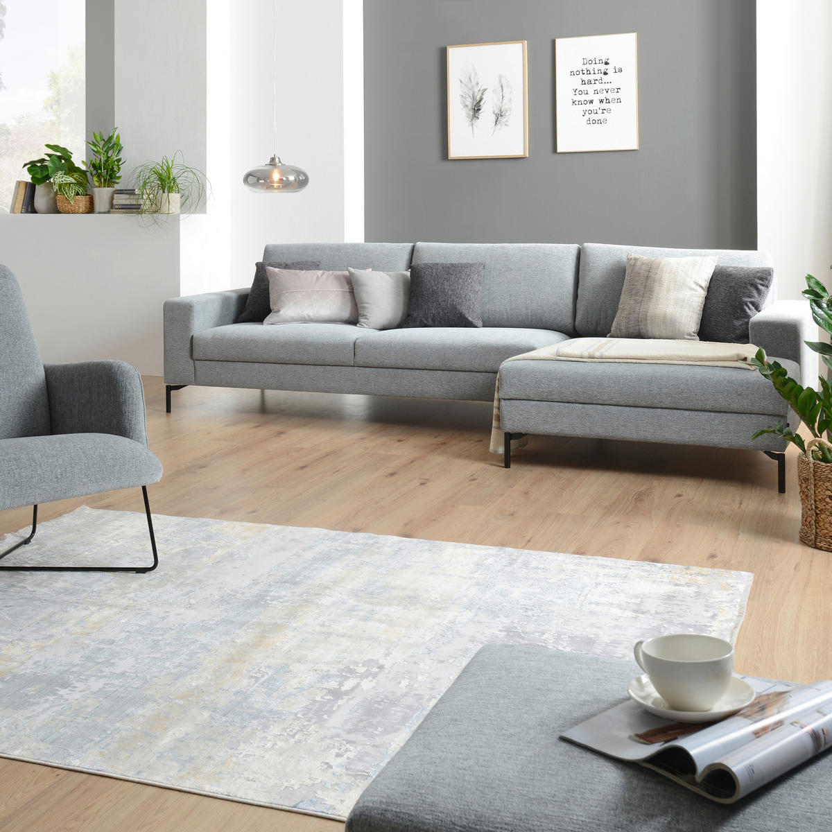 ECKSOFA in Chenille Hellblau  - Schwarz/Hellblau, Design, Textil/Metall (310/155cm) - Johann Jakob