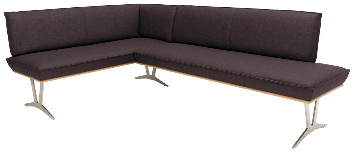ECKBANK 162/237 cm  in Dunkelbraun  - Edelstahlfarben/Dunkelbraun, Design, Leder/Holz (162/237cm) - Ambiente