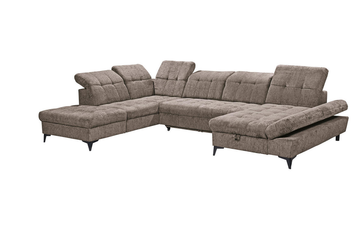 WOHNLANDSCHAFT Mikrovelours Braun  - Schwarz/Braun, Modern, Kunststoff/Textil (245/348/168cm) - MID.YOU