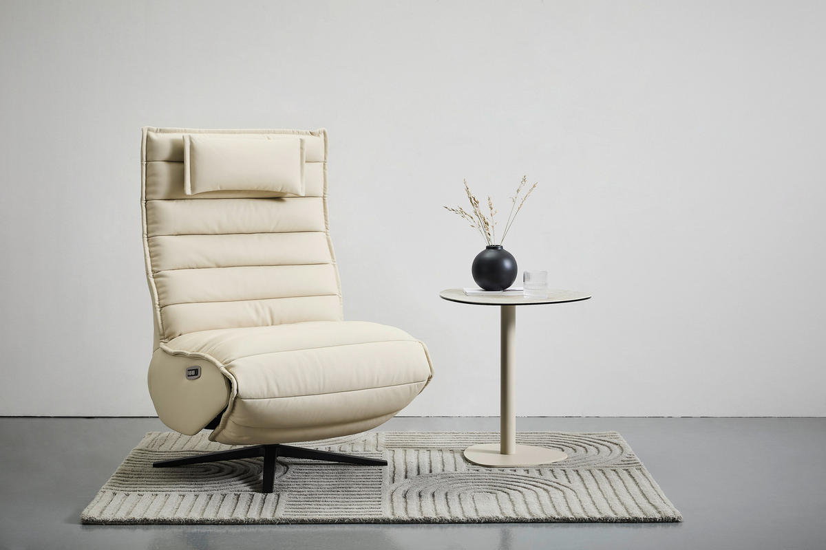 RELAXSESSEL Lederlook Echtleder Relaxfunktion, Fußteilverstellung, Nackenkissen    - Beige/Schwarz, Design, Leder/Textil (68/108/84cm) - Stylife
