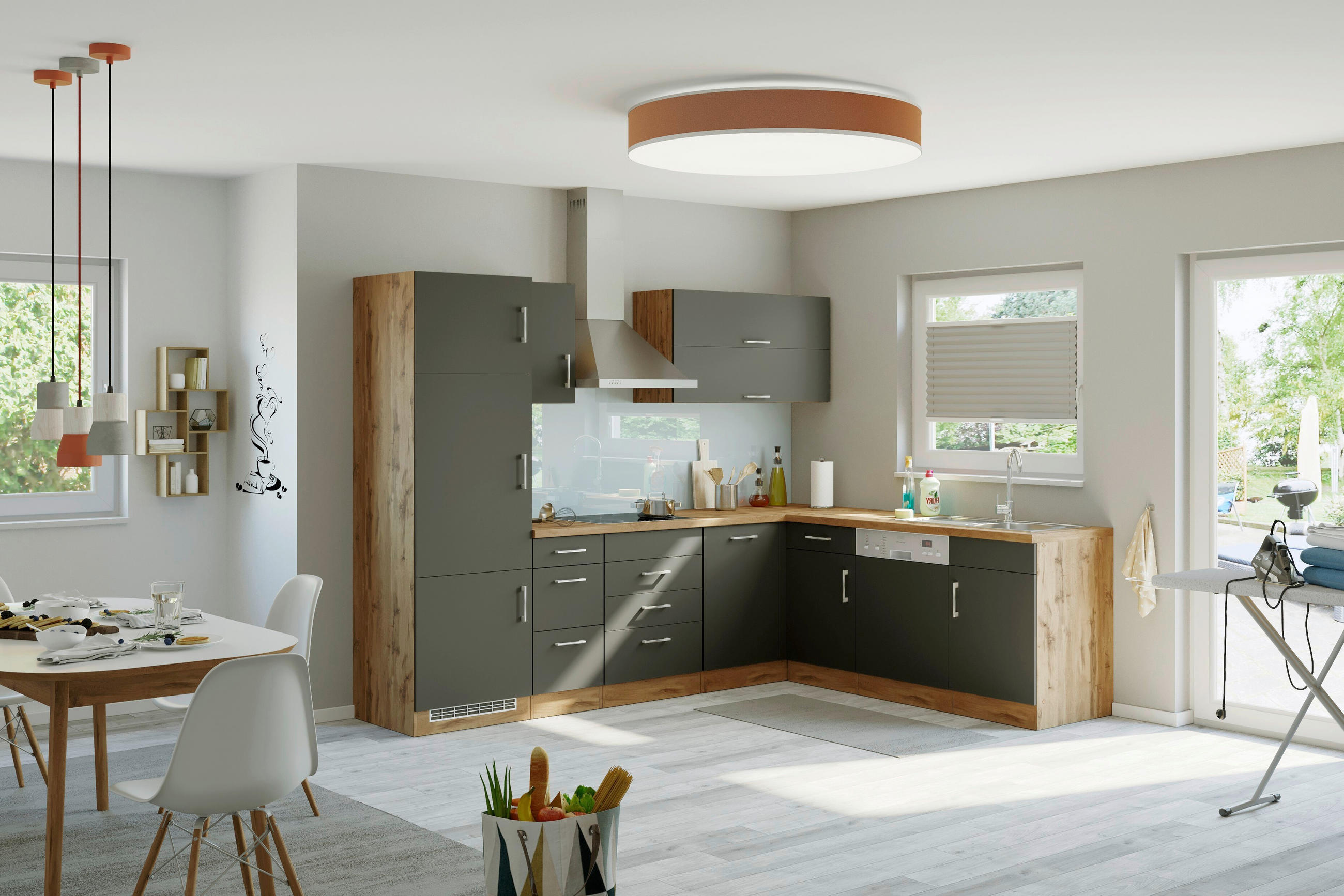 Eckküche Winkelblock Ohne Geräte 210x150 Cm Anthrazit