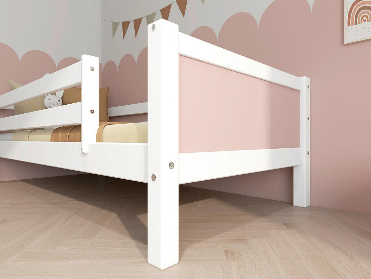 BETT 90/200 cm,  in Rosa, Weiß, Rollrost, Absturzsicherung  - Rosa/Weiß, MODERN, Holz (90/200cm) - Chameo