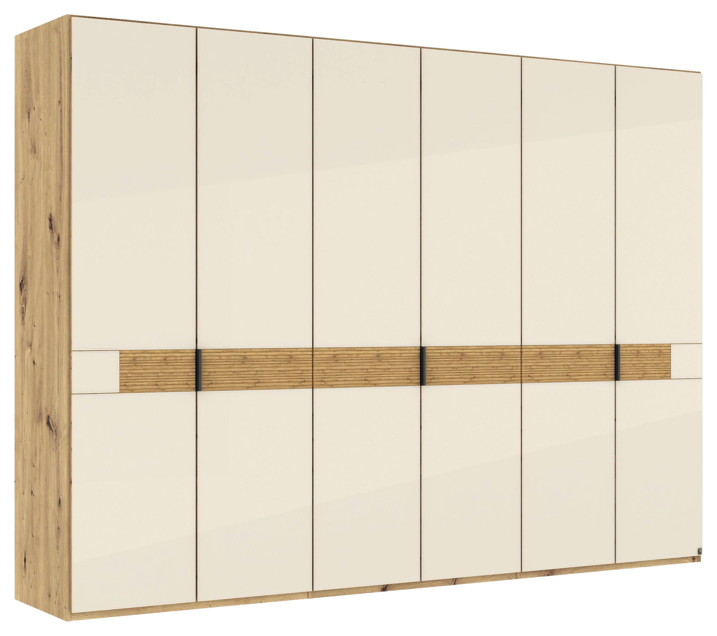 DREHTÜRENSCHRANK 300/216/58 cm,  in Champagner, Eiche Bianco, 6 Tür(en)  - Schieferfarben/Eiche Bianco, Design, Glas/Holz (300/216/58cm) - Musterring