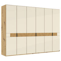 DREHTÜRENSCHRANK 300/216/58 cm,  in Champagner, Eiche Bianco, 6 Tür(en)  - Schieferfarben/Eiche Bianco, Design, Glas/Holz (300/216/58cm) - Musterring
