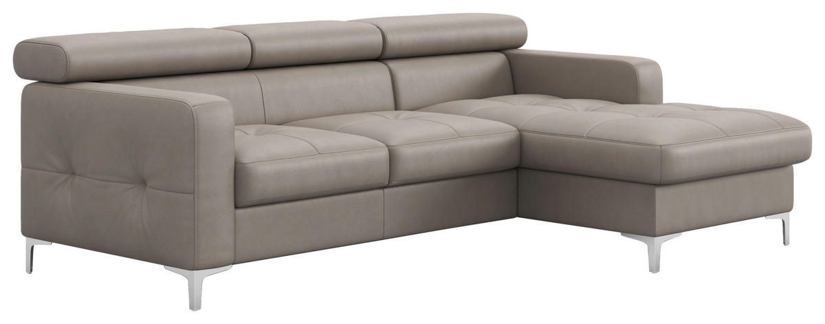 ECKSOFA in Echtleder Grau  227/168 cm  - Chromfarben/Grau, Design, Leder/Metall (227/168cm) - Livetastic