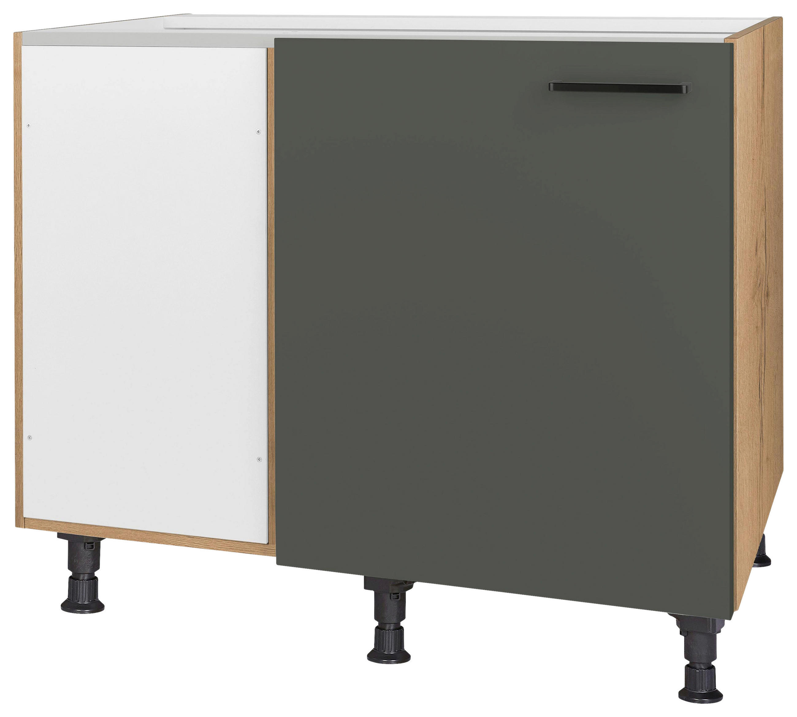 ECKUNTERSCHRANK 125/87/65 cm  - Eichefarben/Schwarz, MODERN, Holzwerkstoff/Metall (125/87/65cm) - Nobilia