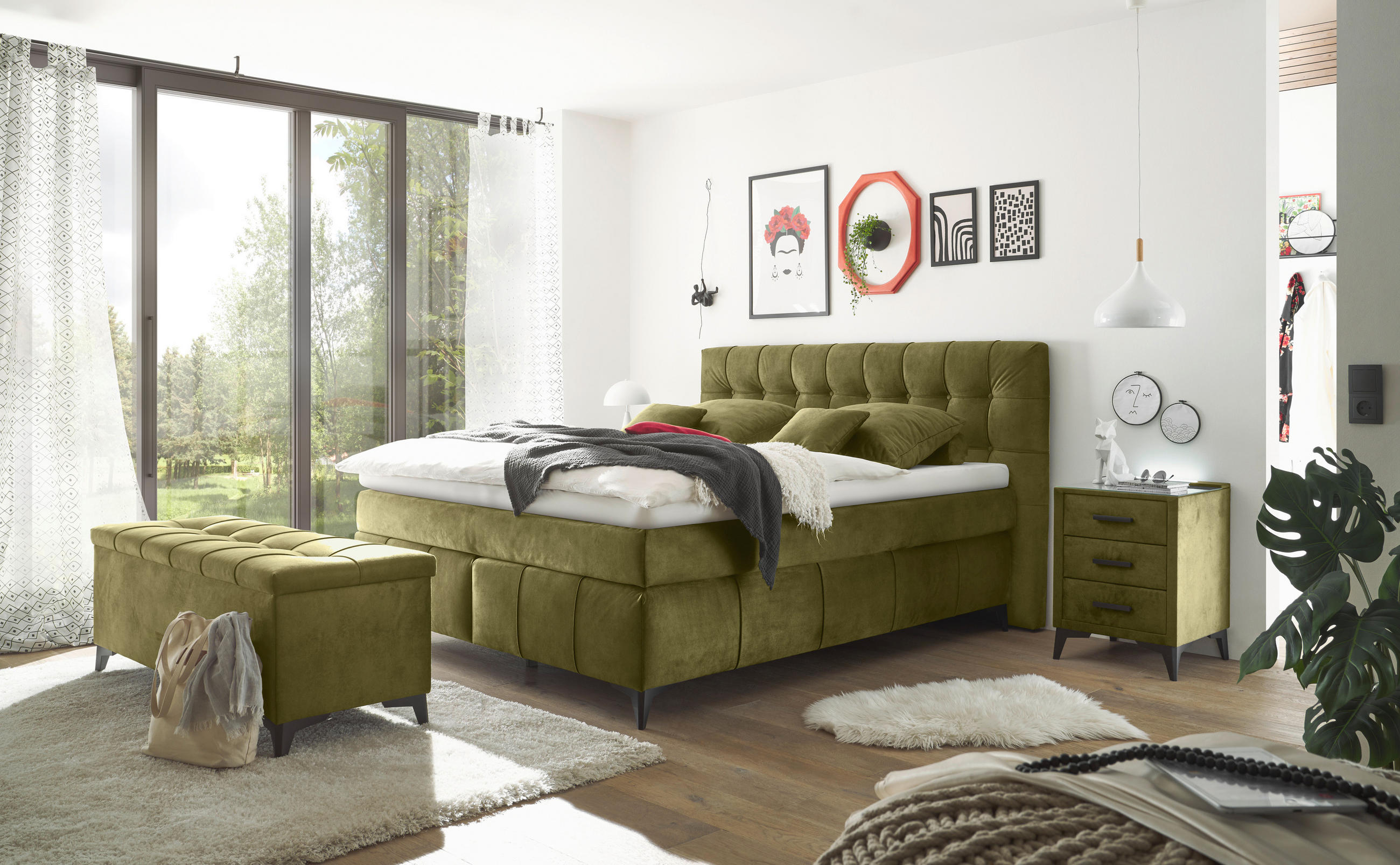 BETTBANK 139/58/50 cm   - Schwarz/Olivgrün, Konventionell, Kunststoff/Textil (139/58/50cm) - Modante