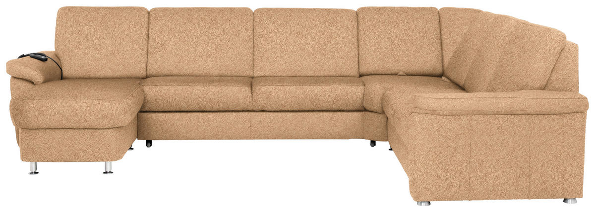 WOHNLANDSCHAFT Hellbraun Flachgewebe  - Chromfarben/Hellbraun, KONVENTIONELL, Textil/Metall (163/336/240cm) - Beldomo System