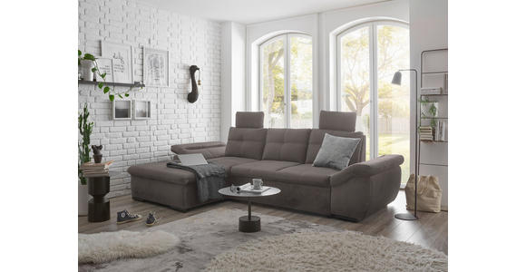 ECKSOFA in Mikrovelours Graubraun - Graubraun/Schwarz, KONVENTIONELL, Kunststoff/Textil (170/275cm) - Carryhome