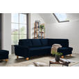 ECKSOFA Blau Flachgewebe  - Blau/Eichefarben, Design, Holz/Textil (253/185cm) - Cantus