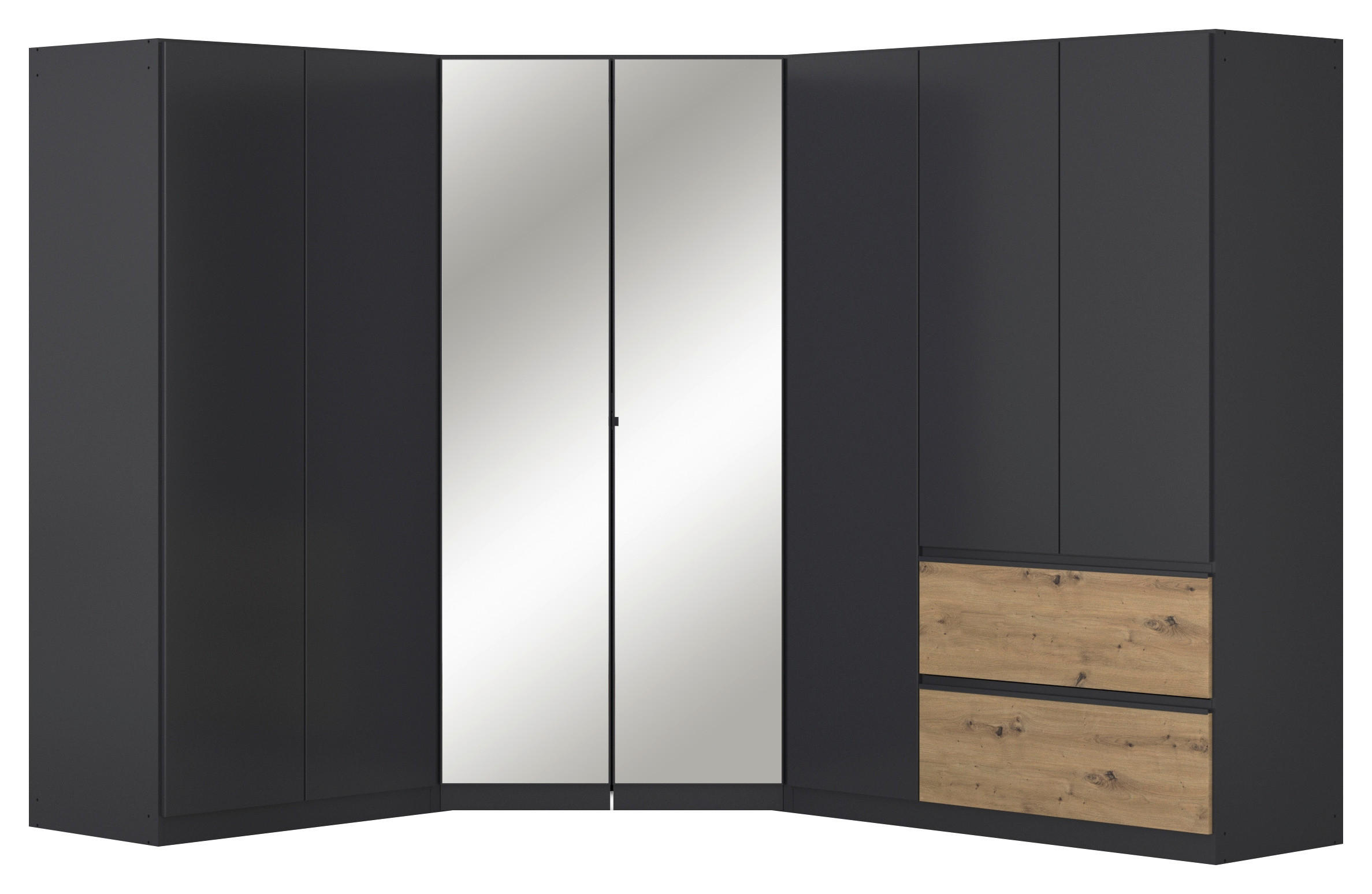 Rauch Möbel Eckkleiderschrank Grau, Eiche Artisan 208x197x253 cm