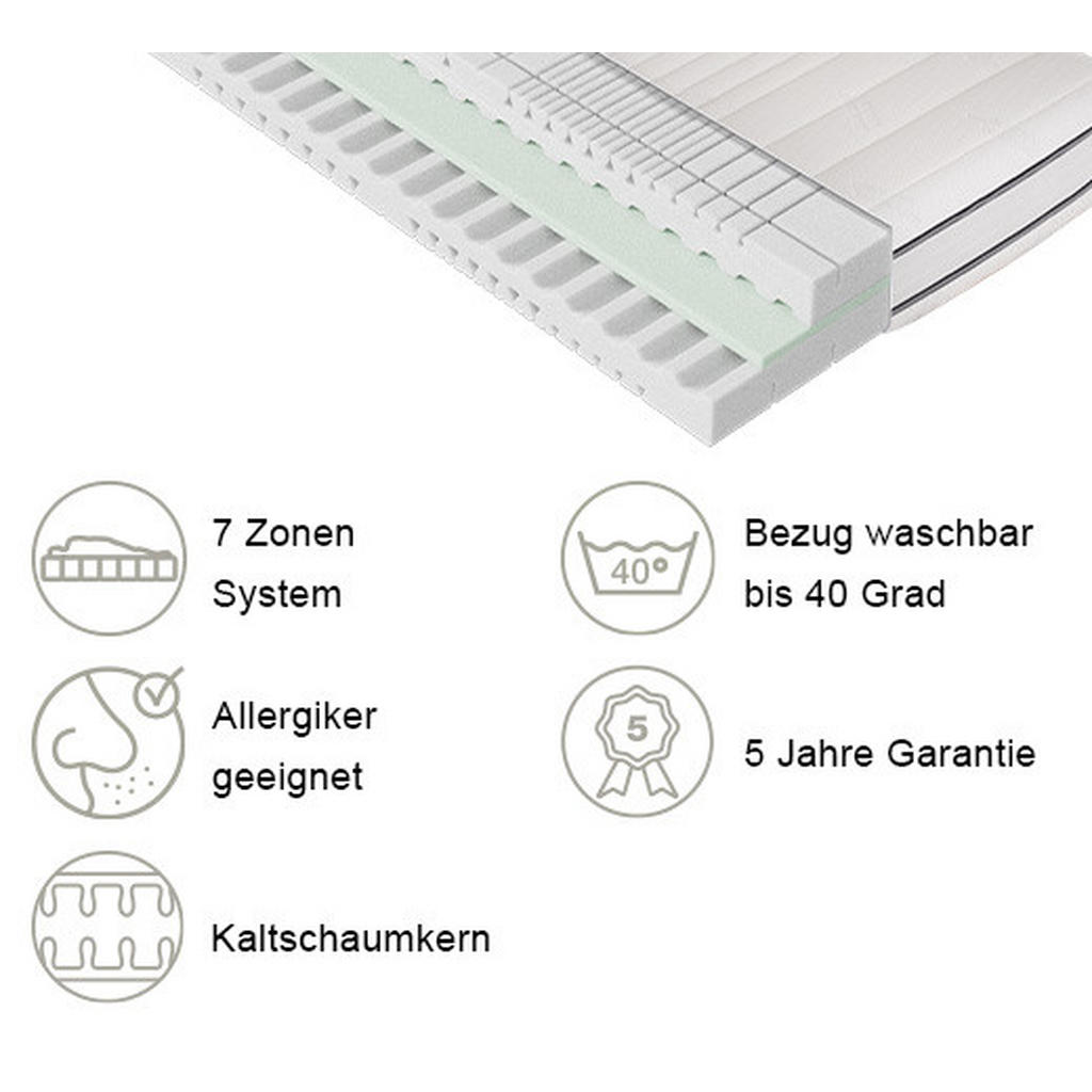 Thumbnail - Dieter Knoll Kaltschaummatratze Dream Deluxe 3D Pure, Weiß, Textil, H2, rechteckig, 100x200 cm, Härtegradauswahl, Bezug ...