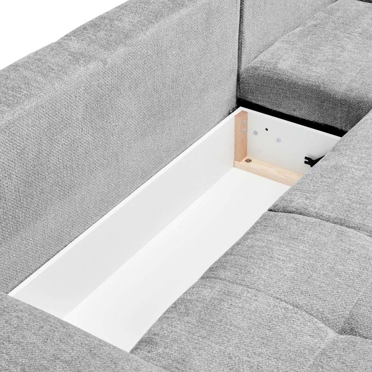 ECKSOFA in Chenille Grau  - Schwarz/Grau, Modern, Textil/Metall (168/262cm) - home24