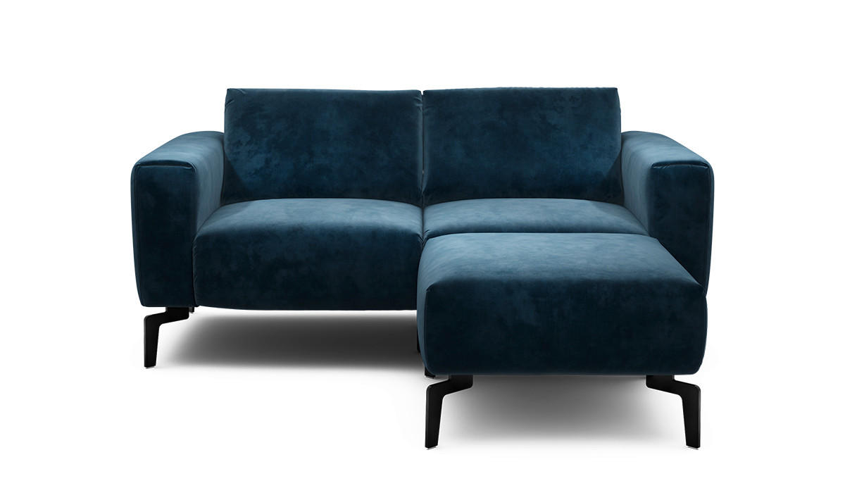 Zweisitzer inkl. Hocker Samt Dunkelblau  - Schwarz/Dunkelblau, Design, Textil/Metall (180/86/86-94cm) - SENSOO