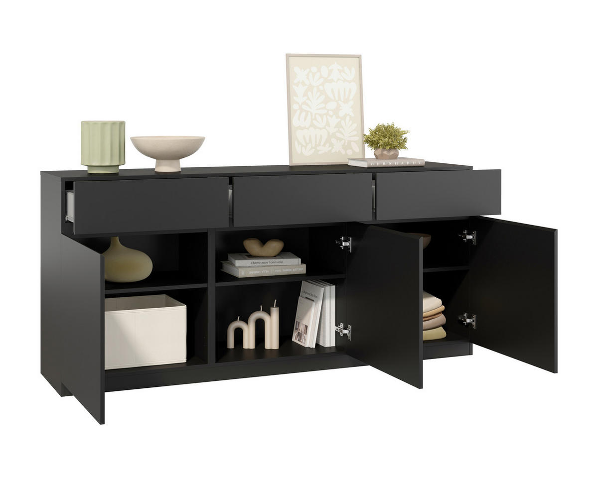 SIDEBOARD Bern 179,9/82,4/40 cm 3 Schublade(n)  - Schwarz, Design, Holzwerkstoff (179,9/82,4/40cm) - MID.YOU