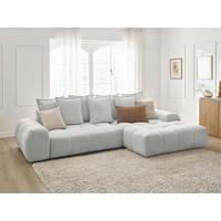 ECKSCHLAFSOFA EVEREST  mit Rücken echt, Armteil links, Armteil rechts Flachgewebe Hellgrau  - Hellgrau/Schwarz, MODERN, Kunststoff/Textil (318/180cm) - Livetastic