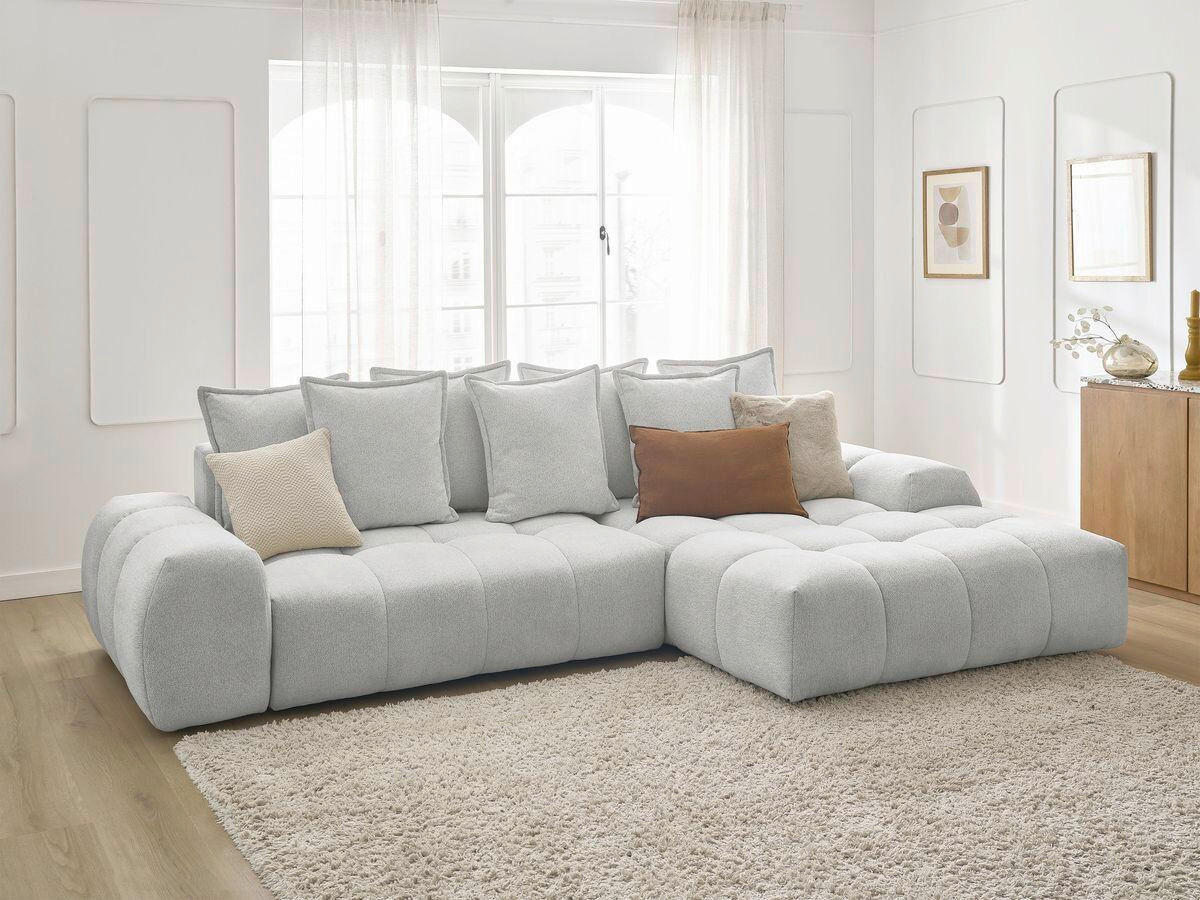 ECKSCHLAFSOFA EVEREST  mit Rücken echt, Armteil links, Armteil rechts Flachgewebe Hellgrau  - Hellgrau/Schwarz, MODERN, Kunststoff/Textil (318/180cm) - Livetastic