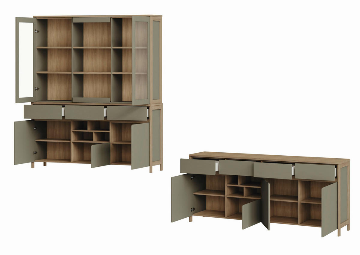 WOHNWAND 2-teilig  in Eukalyptusholzfarben   - Eukalyptusholzfarben/Eichefarben, Design, Holzwerkstoff - MID.YOU