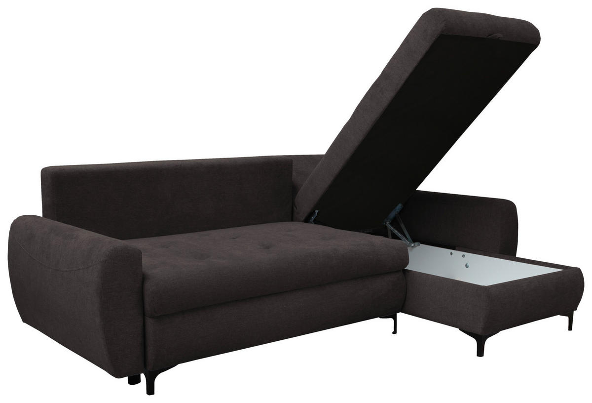 ECKSCHLAFSOFA in Mikrofaser Dunkelbraun  - Dunkelbraun/Schwarz, Konventionell, Textil/Metall (237/146cm) - Livetastic