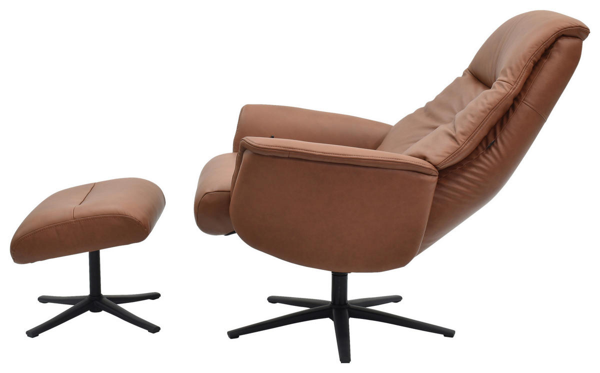 RELAXSESSELSET Lederlook Echtleder    - Cognac/Schwarz, Design, Leder/Holz (72/109/86/111/81cm) - Livetastic