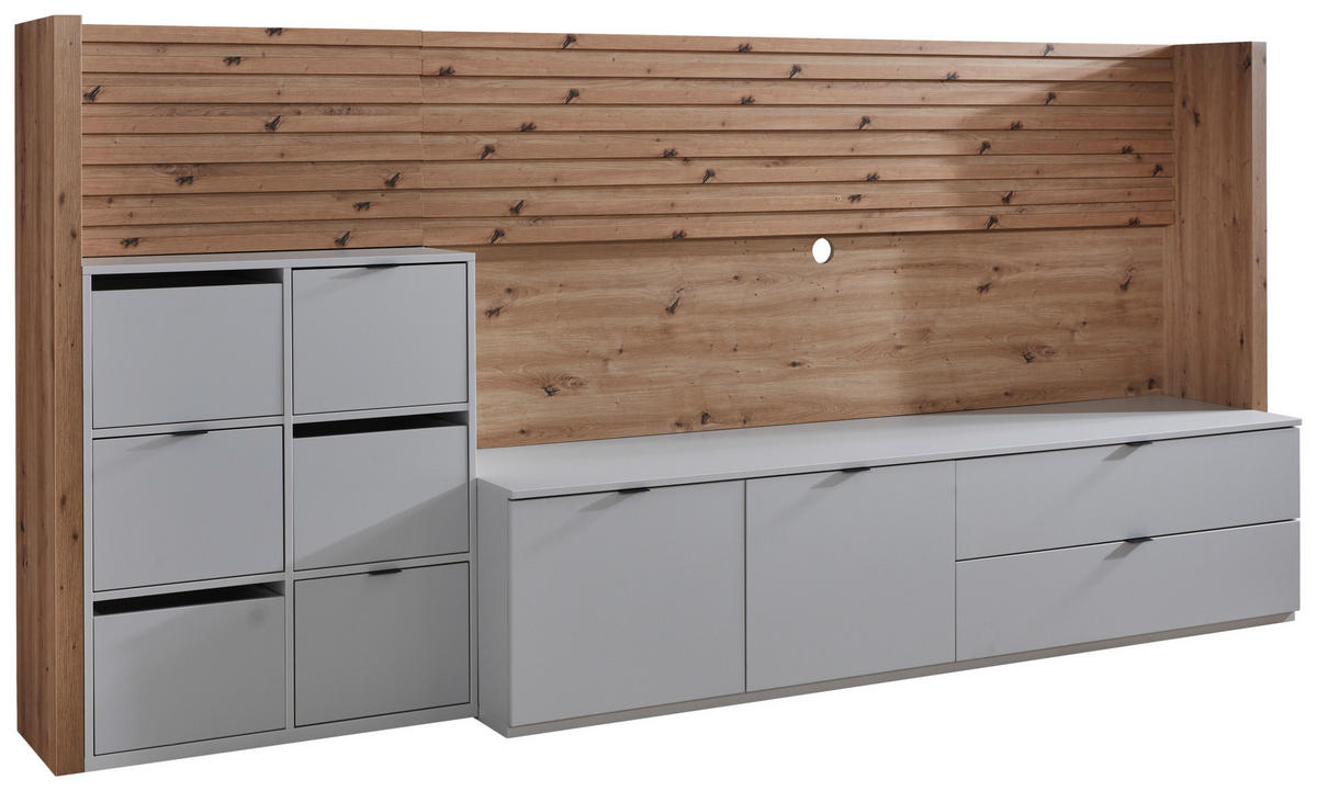 WOHNWAND  in Hellgrau, Eiche Artisan 293/138/50 cm  - Anthrazit/Hellgrau, Design, Holzwerkstoff/Kunststoff (293/138/50cm) - Stylife