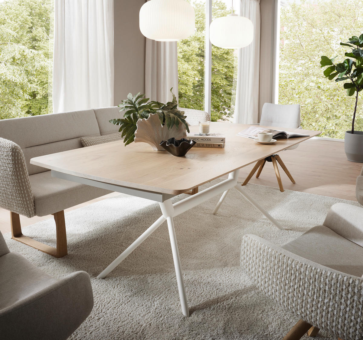 ESSTISCH      - Eiche Bianco/Creme, Design, Holz/Metall (200/100/76cm) - Valnatura