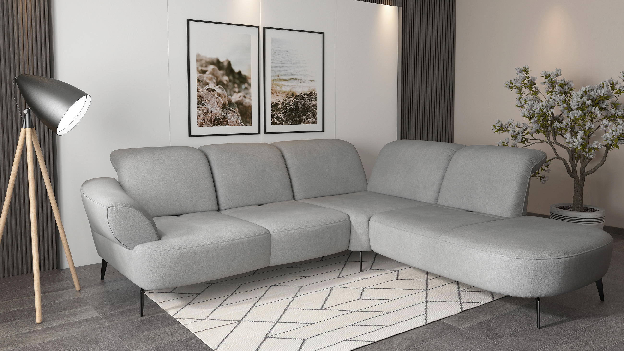 ECKSOFA in Flachgewebe Grau  302/270 cm  - Schwarz/Grau, MODERN, Textil/Metall (302/270cm) - Sit & More