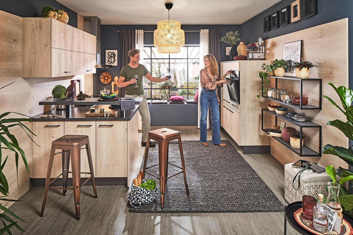 EINBAUKÜCHE NATHAN  - Eichefarben, Design, Holzwerkstoff - Celina