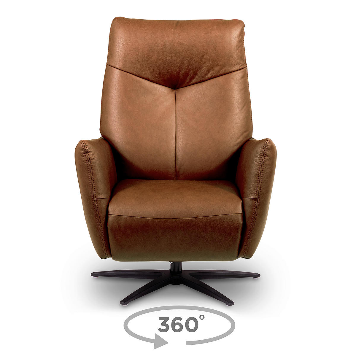 RELAXSESSEL Leder Cognac  - Cognac/Schwarz, Design, Leder/Metall (76/107/88cm) - Livetastic