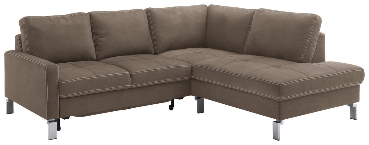 ECKSOFA in Mikrofaser Hellbraun  - Chromfarben/Hellbraun, Design, Textil/Metall (229/200cm) - Pure Home Lifestyle