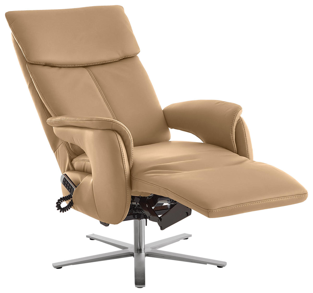 RELAXSESSEL in Leder Honig  - Edelstahlfarben/Honig, Design, Leder/Metall (70/124/85cm) - Cantus