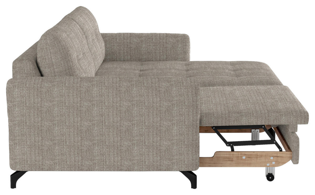 ECKSOFA in Flachgewebe, Leinenoptik Hellbraun  - Hellbraun/Schwarz, Design, Textil/Metall (242/170cm) - Xora