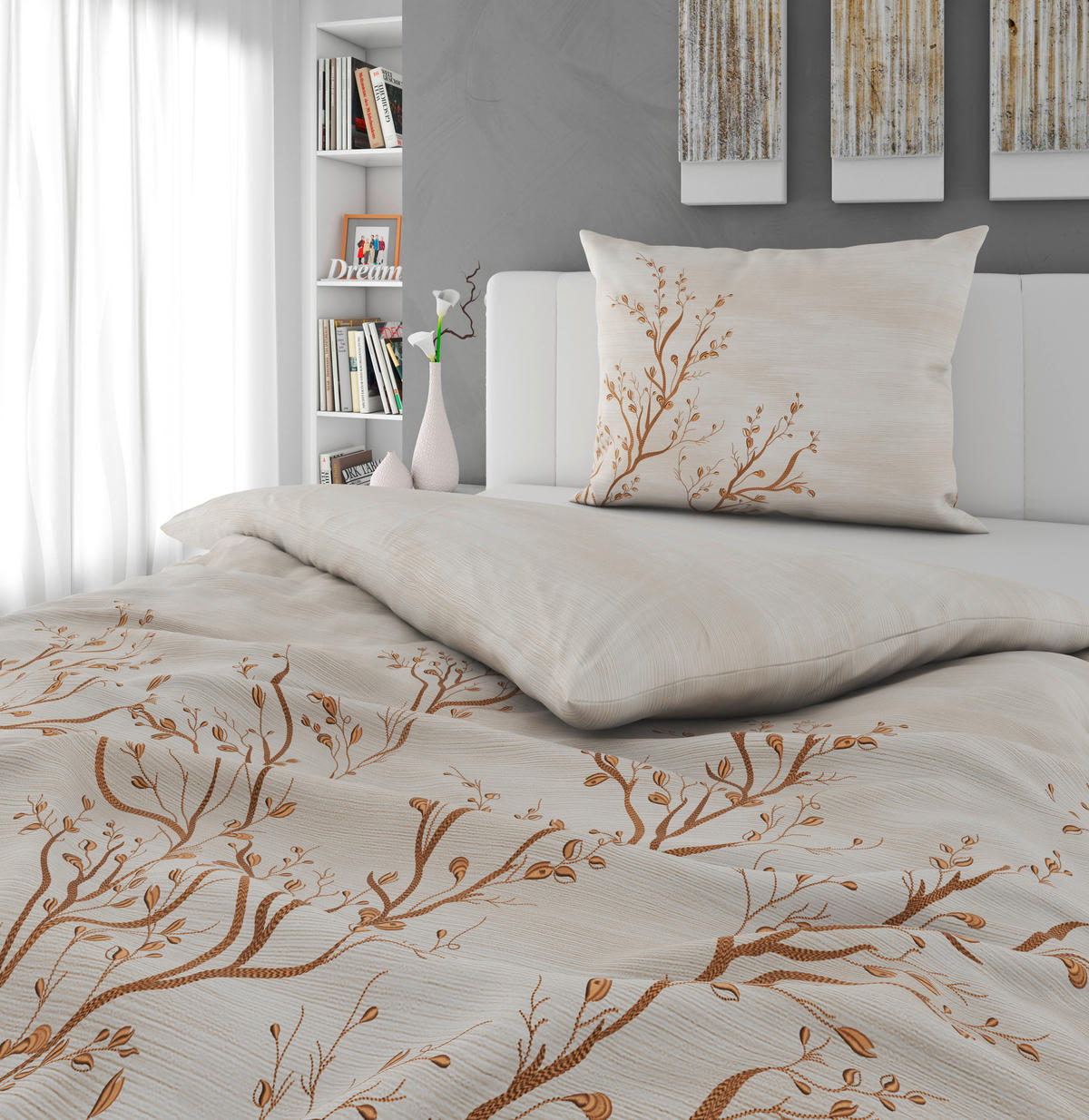 WENDEBETTWÄSCHE 2-teilig Satin 140/200 cm  - Goldfarben, KONVENTIONELL, Textil (140/200cm) - Novel