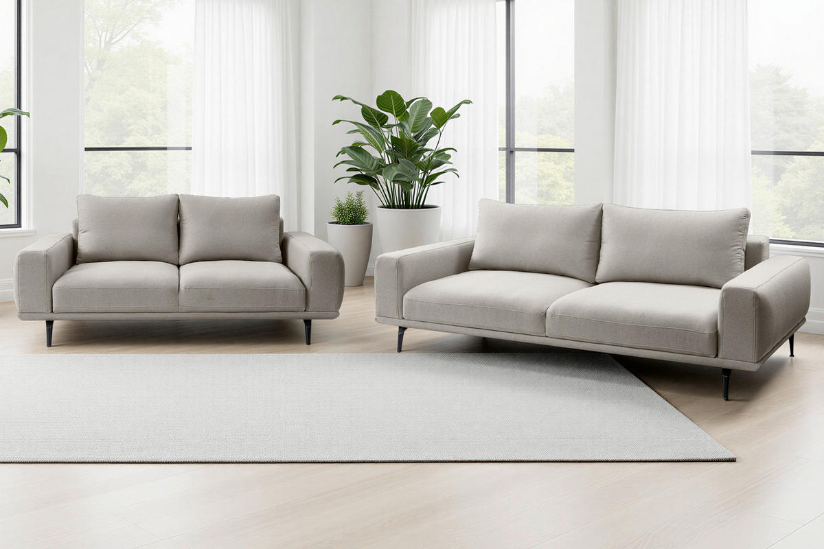 2-SITZER-SOFA Webstoff Hellbraun  - Hellbraun/Schwarz, Modern, Textil/Metall (202/89/115cm) - MID.YOU